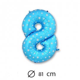 Globo Número 8 Foil Azul con Estrella 81 cm